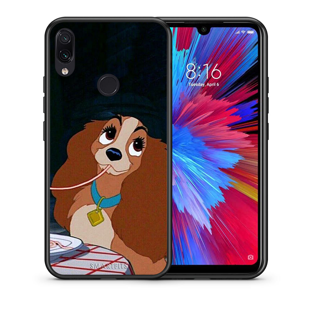 Θήκη Αγίου Βαλεντίνου Xiaomi Redmi Note 7 Lady And Tramp 2 από τη Smartfits με σχέδιο στο πίσω μέρος και μαύρο περίβλημα | Xiaomi Redmi Note 7 Lady And Tramp 2 case with colorful back and black bezels