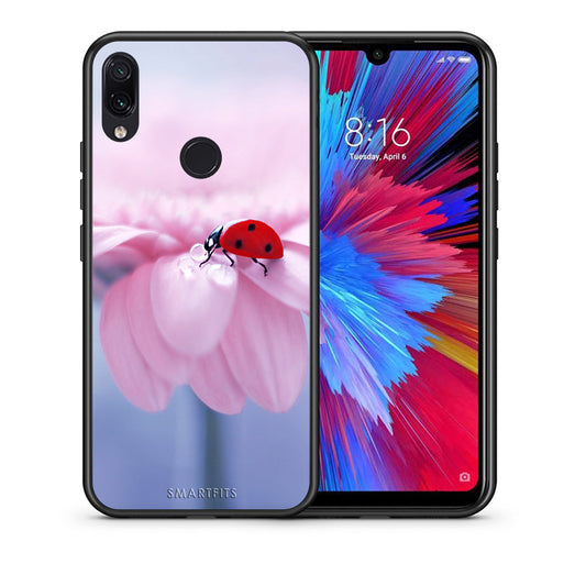 Θήκη Xiaomi Redmi Note 7 Ladybug Flower από τη Smartfits με σχέδιο στο πίσω μέρος και μαύρο περίβλημα | Xiaomi Redmi Note 7 Ladybug Flower case with colorful back and black bezels