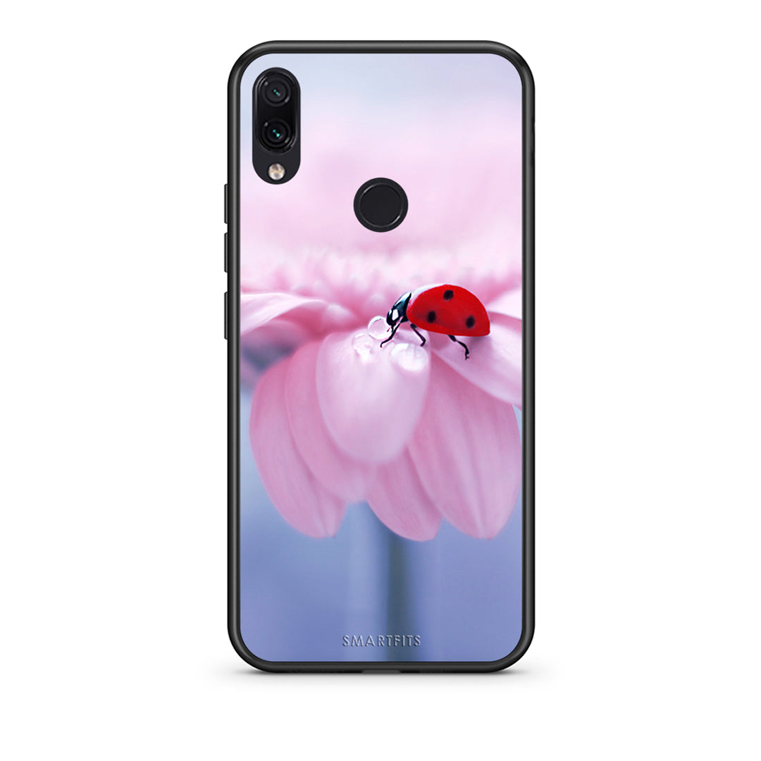 Xiaomi Redmi Note 7 Ladybug Flower θήκη από τη Smartfits με σχέδιο στο πίσω μέρος και μαύρο περίβλημα | Smartphone case with colorful back and black bezels by Smartfits