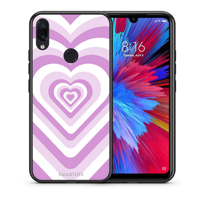 Θήκη Xiaomi Redmi Note 7 Lilac Hearts από τη Smartfits με σχέδιο στο πίσω μέρος και μαύρο περίβλημα | Xiaomi Redmi Note 7 Lilac Hearts case with colorful back and black bezels