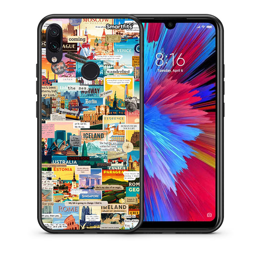 Θήκη Xiaomi Redmi Note 7 Live To Travel από τη Smartfits με σχέδιο στο πίσω μέρος και μαύρο περίβλημα | Xiaomi Redmi Note 7 Live To Travel case with colorful back and black bezels