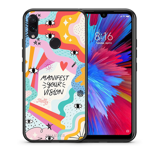 Θήκη Xiaomi Redmi Note 7 Manifest Your Vision από τη Smartfits με σχέδιο στο πίσω μέρος και μαύρο περίβλημα | Xiaomi Redmi Note 7 Manifest Your Vision case with colorful back and black bezels