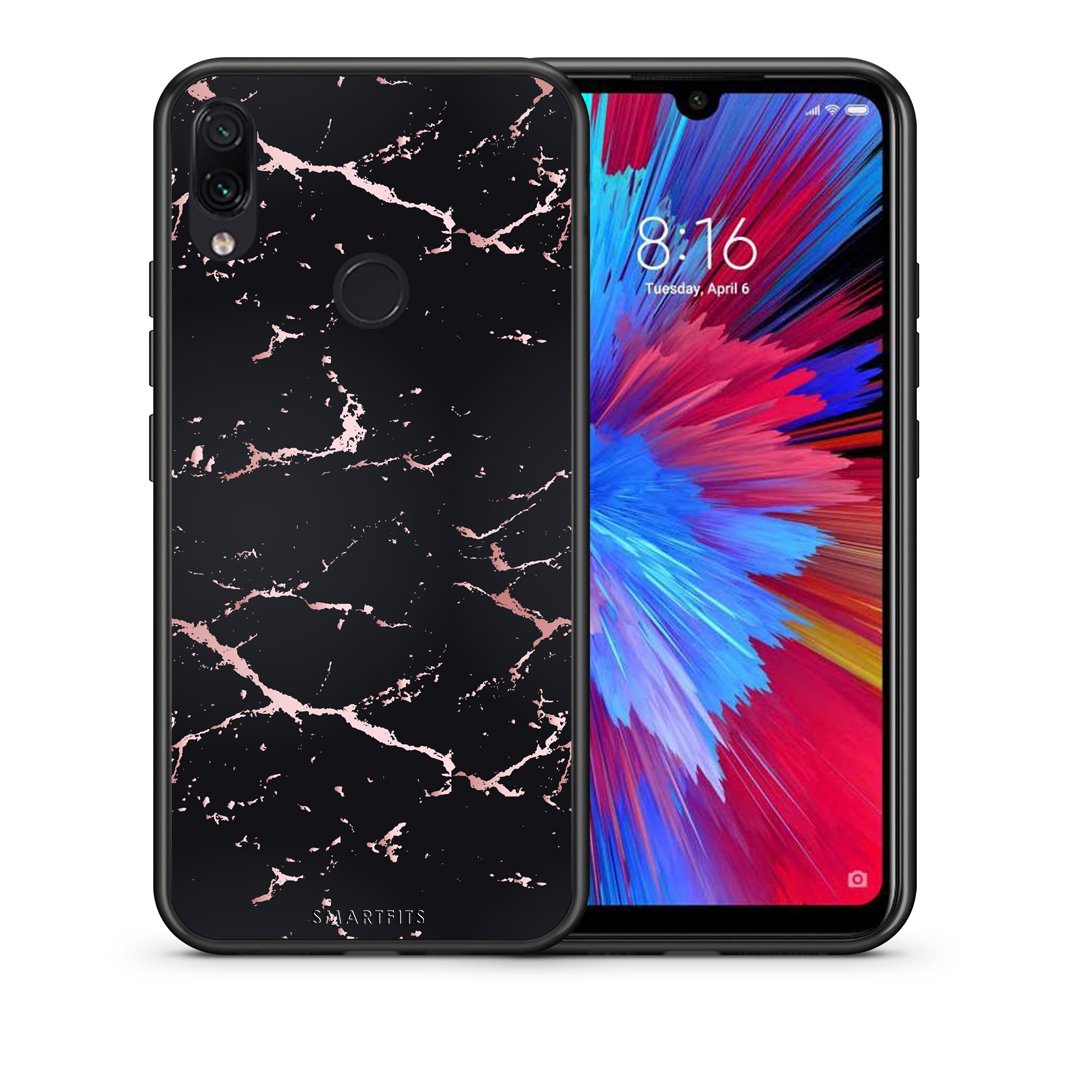 Θήκη Xiaomi Redmi Note 7 Black Rosegold Marble από τη Smartfits με σχέδιο στο πίσω μέρος και μαύρο περίβλημα | Xiaomi Redmi Note 7 Black Rosegold Marble case with colorful back and black bezels