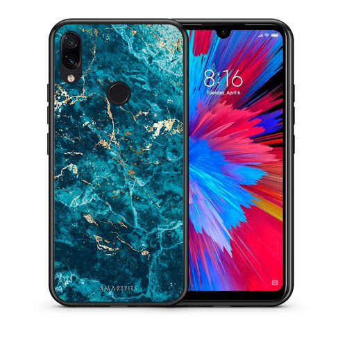 Θήκη Xiaomi Redmi Note 7 Marble Blue από τη Smartfits με σχέδιο στο πίσω μέρος και μαύρο περίβλημα | Xiaomi Redmi Note 7 Marble Blue case with colorful back and black bezels