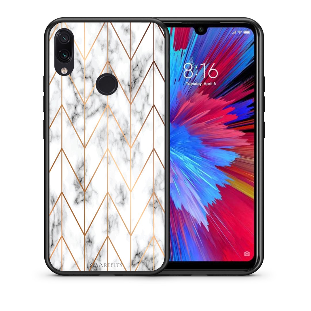 Θήκη Xiaomi Redmi Note 7 Gold Geometric Marble από τη Smartfits με σχέδιο στο πίσω μέρος και μαύρο περίβλημα | Xiaomi Redmi Note 7 Gold Geometric Marble case with colorful back and black bezels