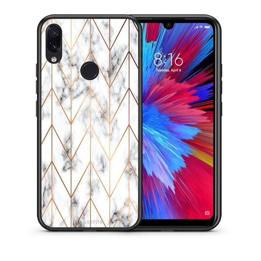 Θήκη Xiaomi Redmi Note 7 Gold Geometric Marble από τη Smartfits με σχέδιο στο πίσω μέρος και μαύρο περίβλημα | Xiaomi Redmi Note 7 Gold Geometric Marble case with colorful back and black bezels
