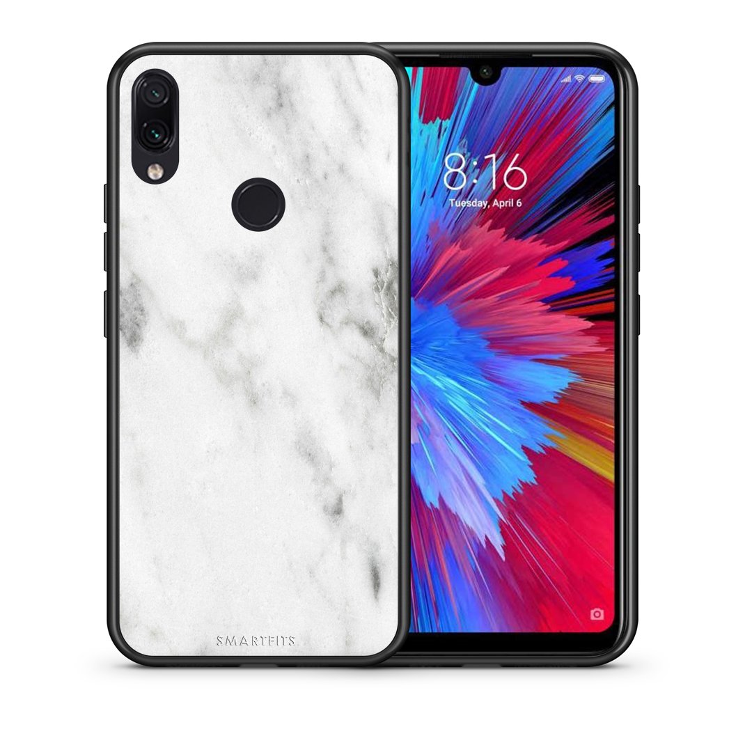 Θήκη Xiaomi Redmi Note 7 White Marble από τη Smartfits με σχέδιο στο πίσω μέρος και μαύρο περίβλημα | Xiaomi Redmi Note 7 White Marble case with colorful back and black bezels
