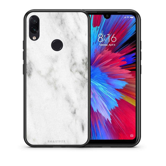 Θήκη Xiaomi Redmi Note 7 White Marble από τη Smartfits με σχέδιο στο πίσω μέρος και μαύρο περίβλημα | Xiaomi Redmi Note 7 White Marble case with colorful back and black bezels