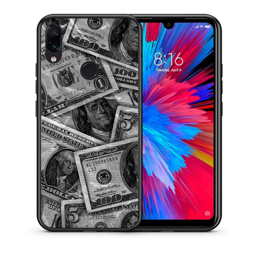 Θήκη Xiaomi Redmi Note 7 Money Dollars από τη Smartfits με σχέδιο στο πίσω μέρος και μαύρο περίβλημα | Xiaomi Redmi Note 7 Money Dollars case with colorful back and black bezels