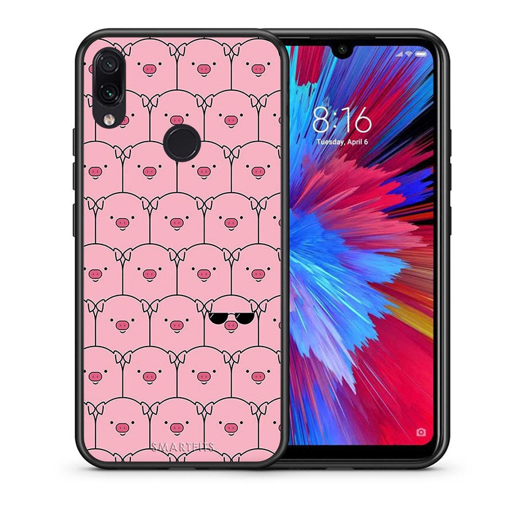 Θήκη Xiaomi Redmi Note 7 Pig Glasses από τη Smartfits με σχέδιο στο πίσω μέρος και μαύρο περίβλημα | Xiaomi Redmi Note 7 Pig Glasses case with colorful back and black bezels