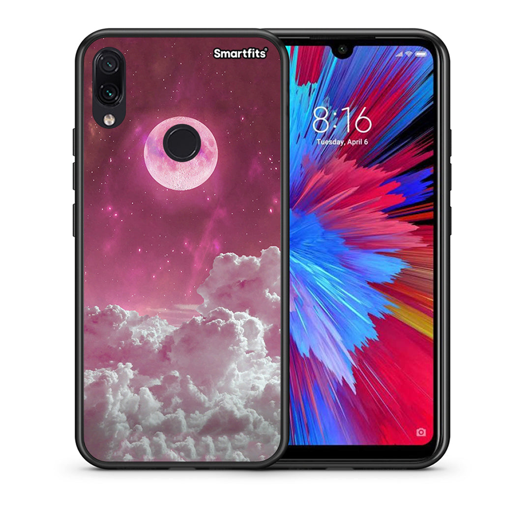 Θήκη Xiaomi Redmi Note 7 Pink Moon από τη Smartfits με σχέδιο στο πίσω μέρος και μαύρο περίβλημα | Xiaomi Redmi Note 7 Pink Moon case with colorful back and black bezels