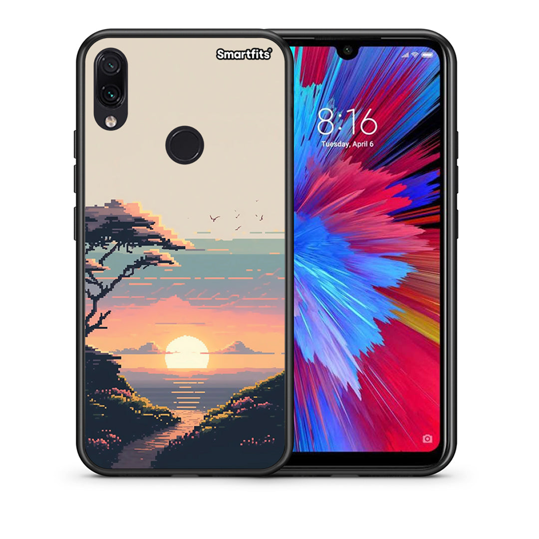 Θήκη Xiaomi Redmi Note 7 Pixel Sunset από τη Smartfits με σχέδιο στο πίσω μέρος και μαύρο περίβλημα | Xiaomi Redmi Note 7 Pixel Sunset case with colorful back and black bezels