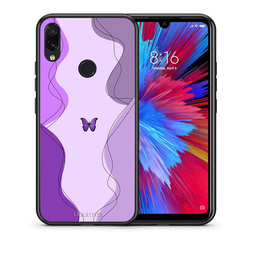 Θήκη Αγίου Βαλεντίνου Xiaomi Redmi Note 7 Purple Mariposa από τη Smartfits με σχέδιο στο πίσω μέρος και μαύρο περίβλημα | Xiaomi Redmi Note 7 Purple Mariposa case with colorful back and black bezels