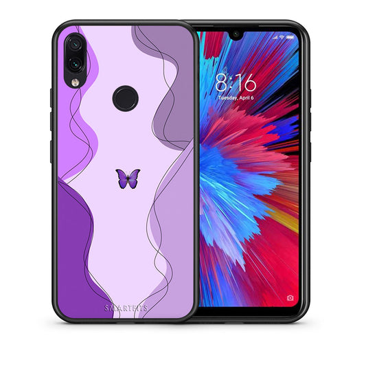 Θήκη Αγίου Βαλεντίνου Xiaomi Redmi Note 7 Purple Mariposa από τη Smartfits με σχέδιο στο πίσω μέρος και μαύρο περίβλημα | Xiaomi Redmi Note 7 Purple Mariposa case with colorful back and black bezels