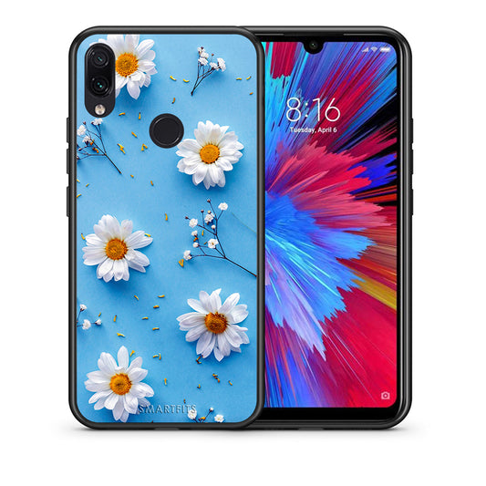 Θήκη Xiaomi Redmi Note 7 Real Daisies από τη Smartfits με σχέδιο στο πίσω μέρος και μαύρο περίβλημα | Xiaomi Redmi Note 7 Real Daisies case with colorful back and black bezels