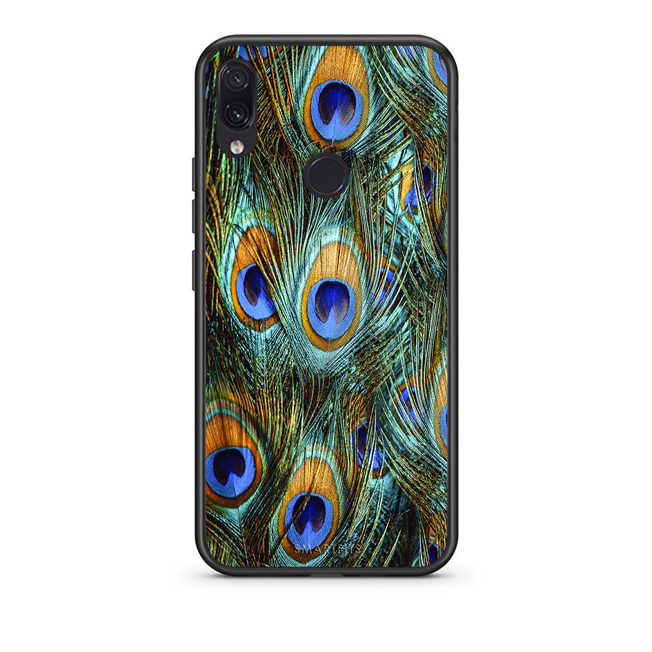 Xiaomi Redmi Note 7 Real Peacock Feathers θήκη από τη Smartfits με σχέδιο στο πίσω μέρος και μαύρο περίβλημα | Smartphone case with colorful back and black bezels by Smartfits