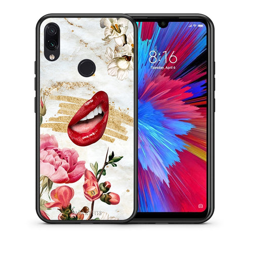 Θήκη Xiaomi Redmi Note 7 Red Lips από τη Smartfits με σχέδιο στο πίσω μέρος και μαύρο περίβλημα | Xiaomi Redmi Note 7 Red Lips case with colorful back and black bezels