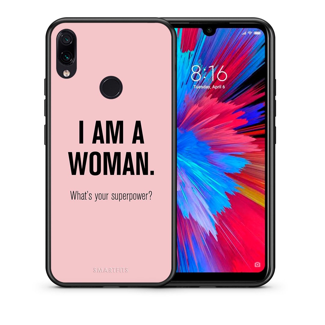 Θήκη Xiaomi Redmi Note 7 Superpower Woman από τη Smartfits με σχέδιο στο πίσω μέρος και μαύρο περίβλημα | Xiaomi Redmi Note 7 Superpower Woman case with colorful back and black bezels