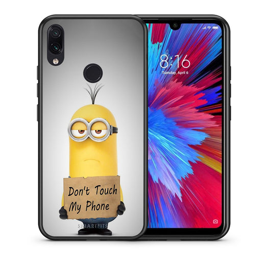 Θήκη Xiaomi Redmi Note 7 Minion Text από τη Smartfits με σχέδιο στο πίσω μέρος και μαύρο περίβλημα | Xiaomi Redmi Note 7 Minion Text case with colorful back and black bezels