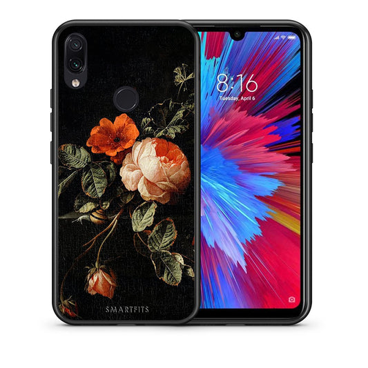Θήκη Xiaomi Redmi Note 7 Vintage Roses από τη Smartfits με σχέδιο στο πίσω μέρος και μαύρο περίβλημα | Xiaomi Redmi Note 7 Vintage Roses case with colorful back and black bezels