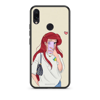 Xiaomi Redmi Note 7 Walking Mermaid Θήκη από τη Smartfits με σχέδιο στο πίσω μέρος και μαύρο περίβλημα | Smartphone case with colorful back and black bezels by Smartfits