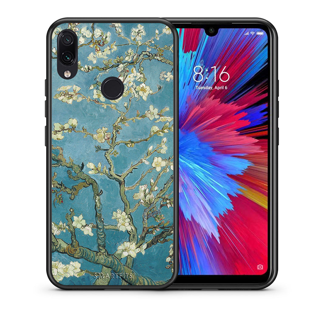 Θήκη Xiaomi Redmi Note 7 White Blossoms από τη Smartfits με σχέδιο στο πίσω μέρος και μαύρο περίβλημα | Xiaomi Redmi Note 7 White Blossoms case with colorful back and black bezels