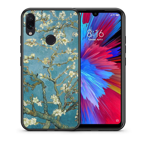 Θήκη Xiaomi Redmi Note 7 White Blossoms από τη Smartfits με σχέδιο στο πίσω μέρος και μαύρο περίβλημα | Xiaomi Redmi Note 7 White Blossoms case with colorful back and black bezels