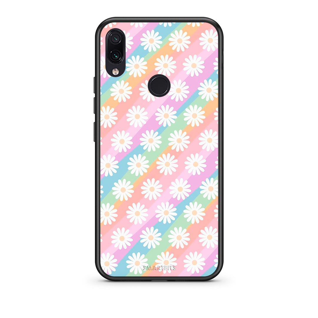 Xiaomi Redmi Note 7 White Daisies θήκη από τη Smartfits με σχέδιο στο πίσω μέρος και μαύρο περίβλημα | Smartphone case with colorful back and black bezels by Smartfits