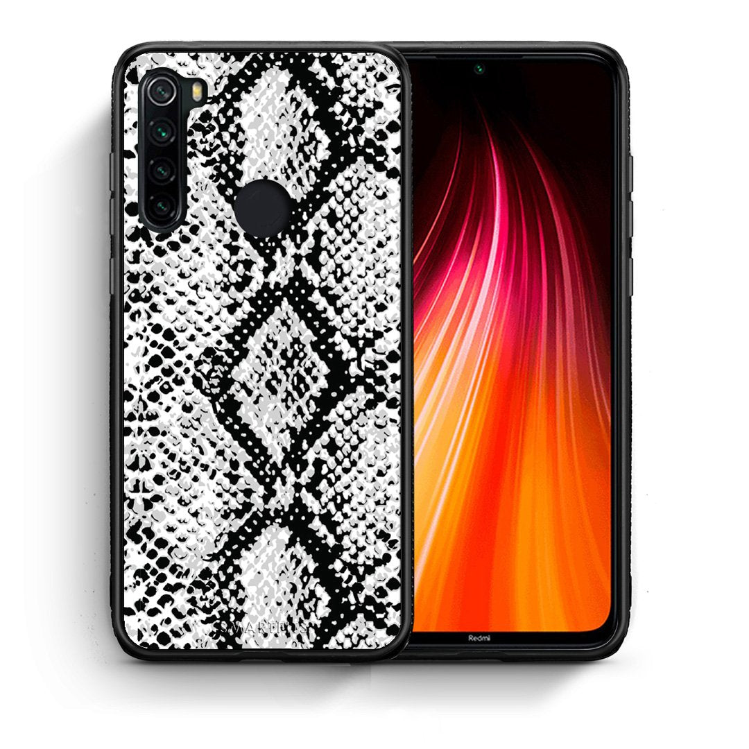 Θήκη Xiaomi Redmi Note 8 White Snake Animal από τη Smartfits με σχέδιο στο πίσω μέρος και μαύρο περίβλημα | Xiaomi Redmi Note 8 White Snake Animal case with colorful back and black bezels