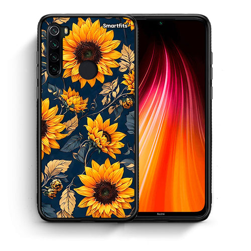 Θήκη Xiaomi Redmi Note 8 Autumn Sunflowers από τη Smartfits με σχέδιο στο πίσω μέρος και μαύρο περίβλημα | Xiaomi Redmi Note 8 Autumn Sunflowers case with colorful back and black bezels