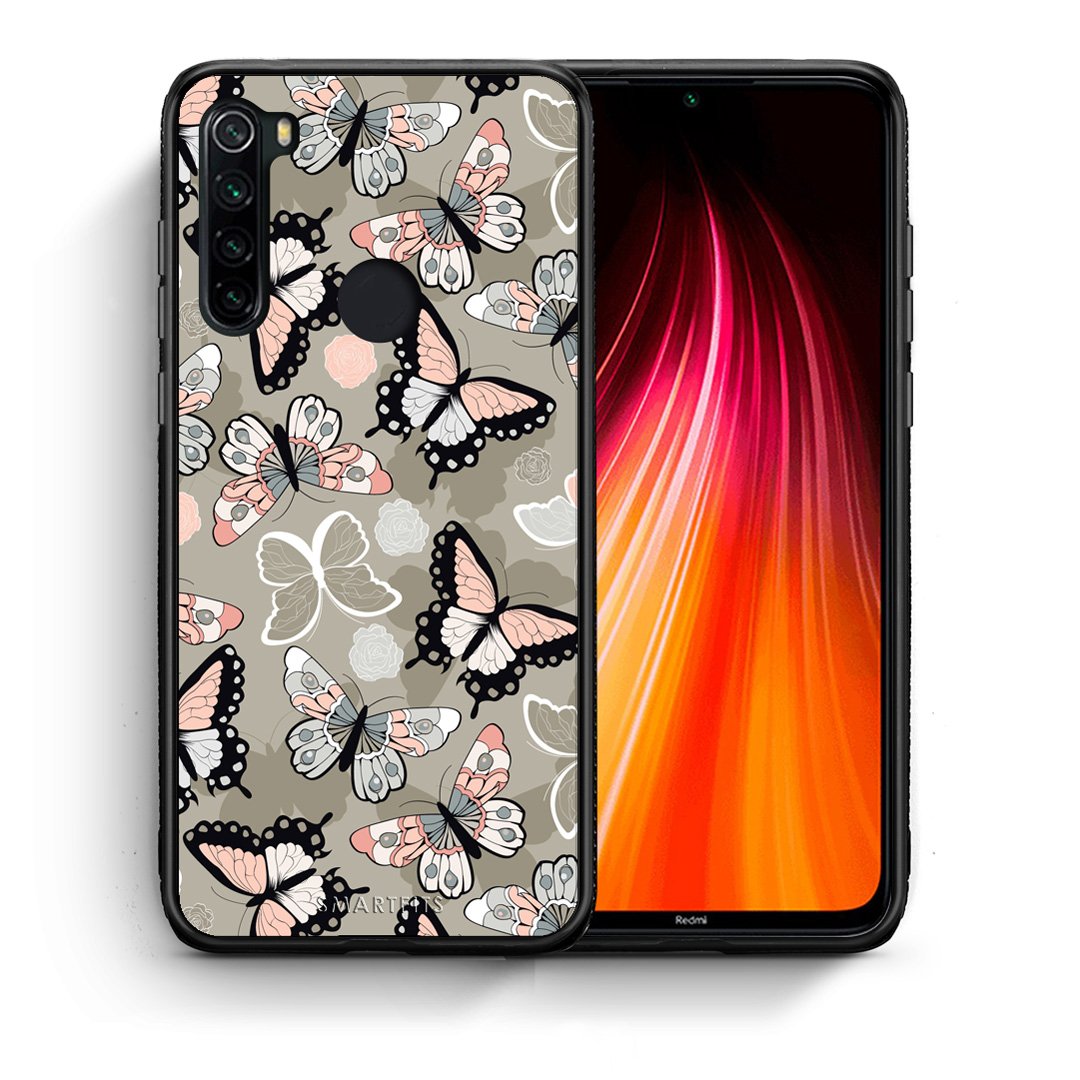 Θήκη Xiaomi Redmi Note 8 Butterflies Boho από τη Smartfits με σχέδιο στο πίσω μέρος και μαύρο περίβλημα | Xiaomi Redmi Note 8 Butterflies Boho case with colorful back and black bezels