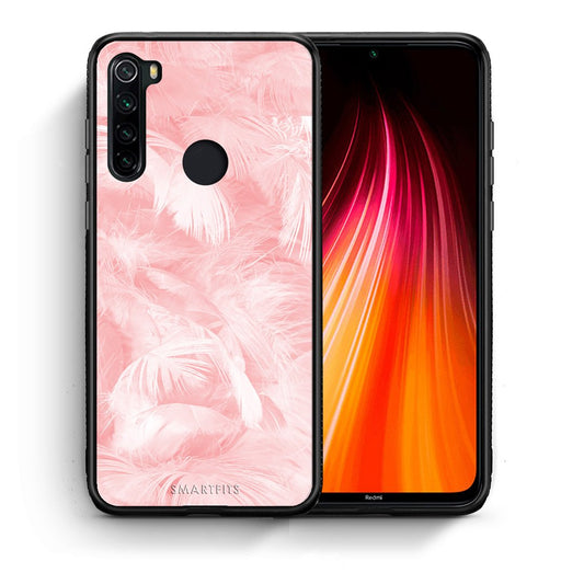 Θήκη Xiaomi Redmi Note 8 Pink Feather Boho από τη Smartfits με σχέδιο στο πίσω μέρος και μαύρο περίβλημα | Xiaomi Redmi Note 8 Pink Feather Boho case with colorful back and black bezels