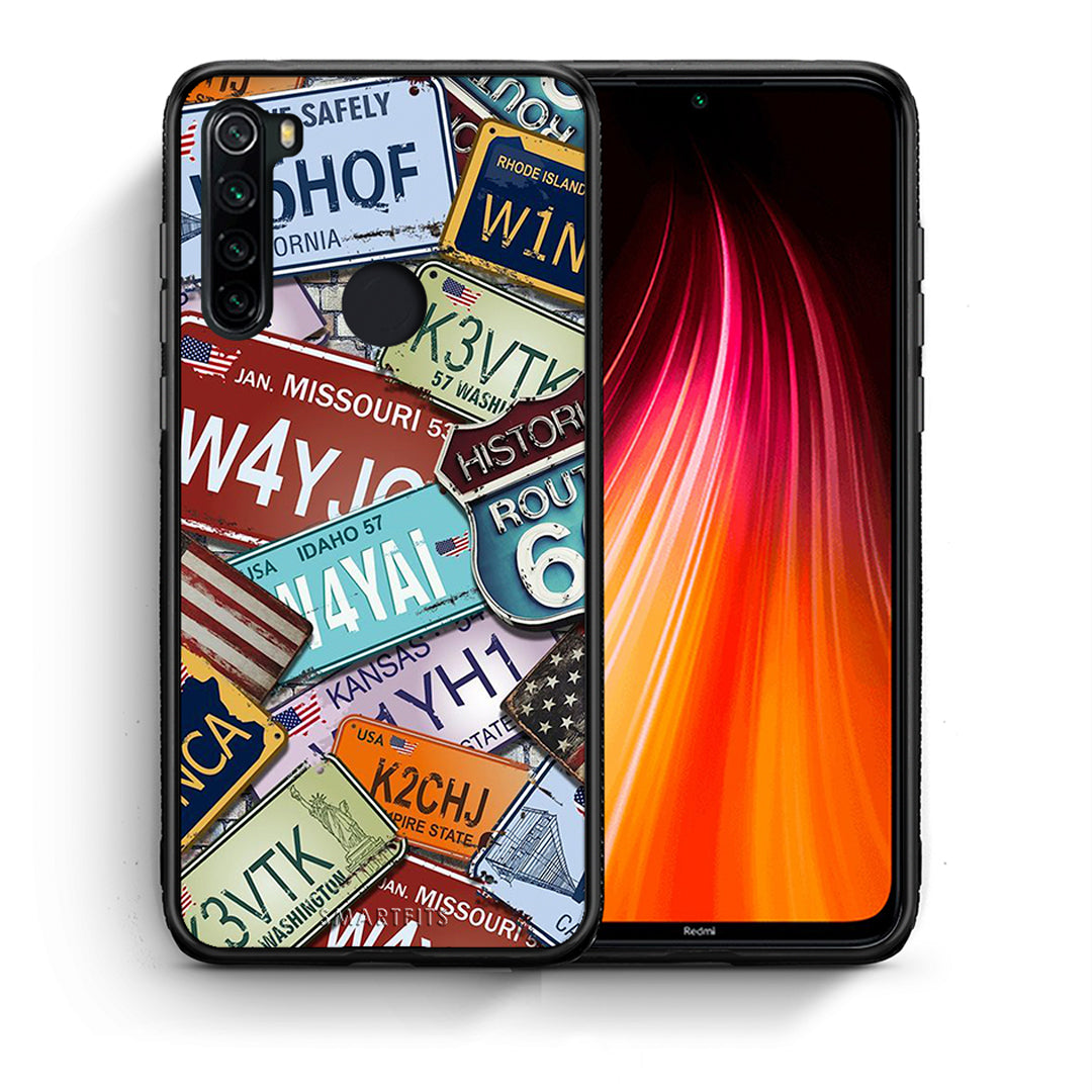 Θήκη Xiaomi Redmi Note 8 Car Plates από τη Smartfits με σχέδιο στο πίσω μέρος και μαύρο περίβλημα | Xiaomi Redmi Note 8 Car Plates case with colorful back and black bezels