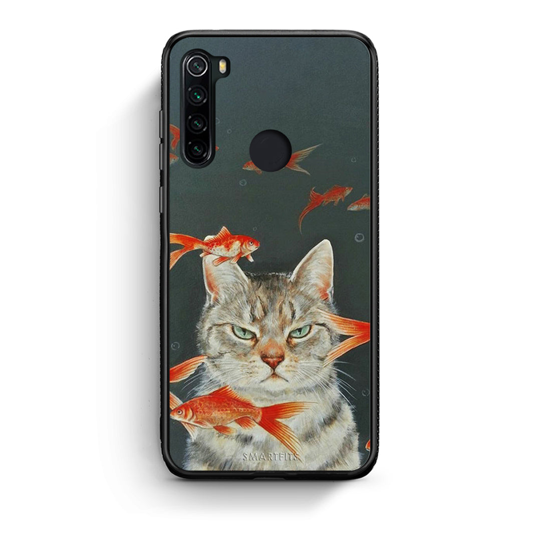 Xiaomi Redmi Note 8 Cat Goldfish θήκη από τη Smartfits με σχέδιο στο πίσω μέρος και μαύρο περίβλημα | Smartphone case with colorful back and black bezels by Smartfits