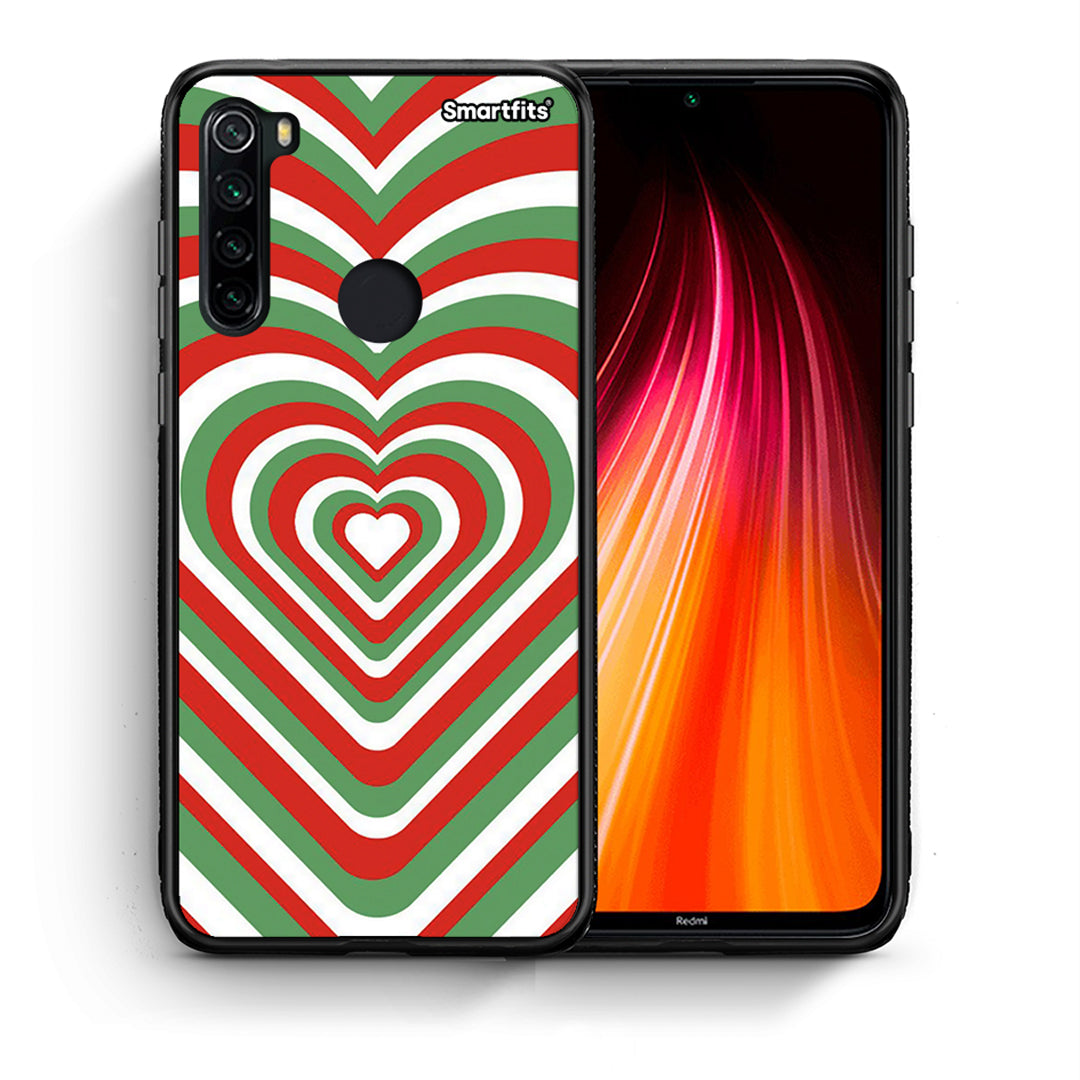Θήκη Xiaomi Redmi Note 8 Christmas Hearts από τη Smartfits με σχέδιο στο πίσω μέρος και μαύρο περίβλημα | Xiaomi Redmi Note 8 Christmas Hearts case with colorful back and black bezels