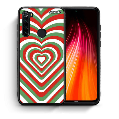 Θήκη Xiaomi Redmi Note 8 Christmas Hearts από τη Smartfits με σχέδιο στο πίσω μέρος και μαύρο περίβλημα | Xiaomi Redmi Note 8 Christmas Hearts case with colorful back and black bezels