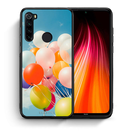 Θήκη Xiaomi Redmi Note 8 Colorful Balloons από τη Smartfits με σχέδιο στο πίσω μέρος και μαύρο περίβλημα | Xiaomi Redmi Note 8 Colorful Balloons case with colorful back and black bezels