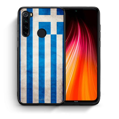 Θήκη Xiaomi Redmi Note 8 Greek Flag από τη Smartfits με σχέδιο στο πίσω μέρος και μαύρο περίβλημα | Xiaomi Redmi Note 8 Greek Flag case with colorful back and black bezels