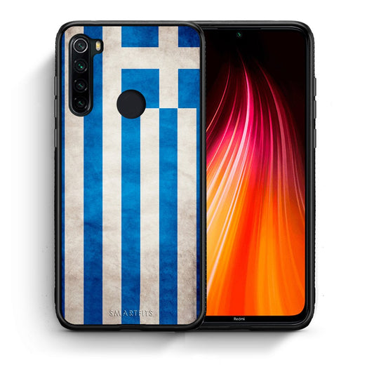 Θήκη Xiaomi Redmi Note 8 Greek Flag από τη Smartfits με σχέδιο στο πίσω μέρος και μαύρο περίβλημα | Xiaomi Redmi Note 8 Greek Flag case with colorful back and black bezels