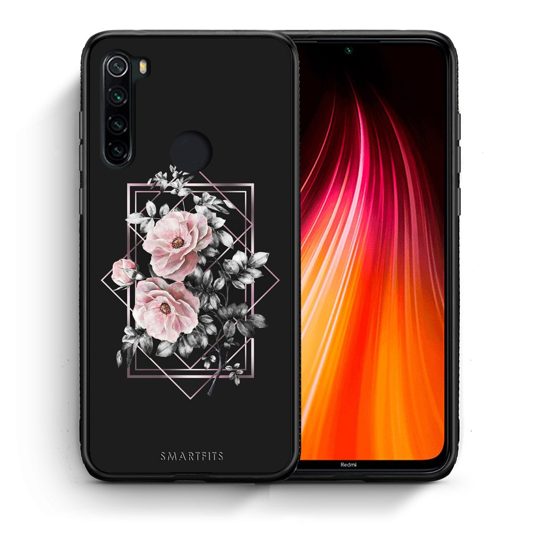 Θήκη Xiaomi Redmi Note 8 Frame Flower από τη Smartfits με σχέδιο στο πίσω μέρος και μαύρο περίβλημα | Xiaomi Redmi Note 8 Frame Flower case with colorful back and black bezels