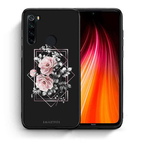 Θήκη Xiaomi Redmi Note 8 Frame Flower από τη Smartfits με σχέδιο στο πίσω μέρος και μαύρο περίβλημα | Xiaomi Redmi Note 8 Frame Flower case with colorful back and black bezels
