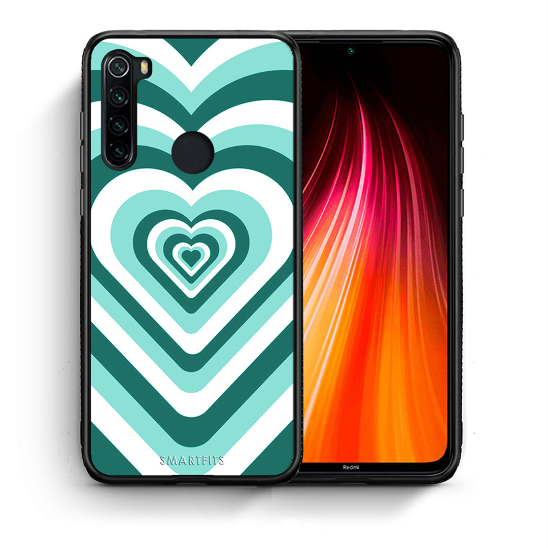 Θήκη Xiaomi Redmi Note 8 Green Hearts από τη Smartfits με σχέδιο στο πίσω μέρος και μαύρο περίβλημα | Xiaomi Redmi Note 8 Green Hearts case with colorful back and black bezels