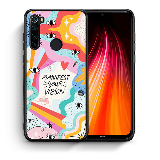 Θήκη Xiaomi Redmi Note 8 Manifest Your Vision από τη Smartfits με σχέδιο στο πίσω μέρος και μαύρο περίβλημα | Xiaomi Redmi Note 8 Manifest Your Vision case with colorful back and black bezels