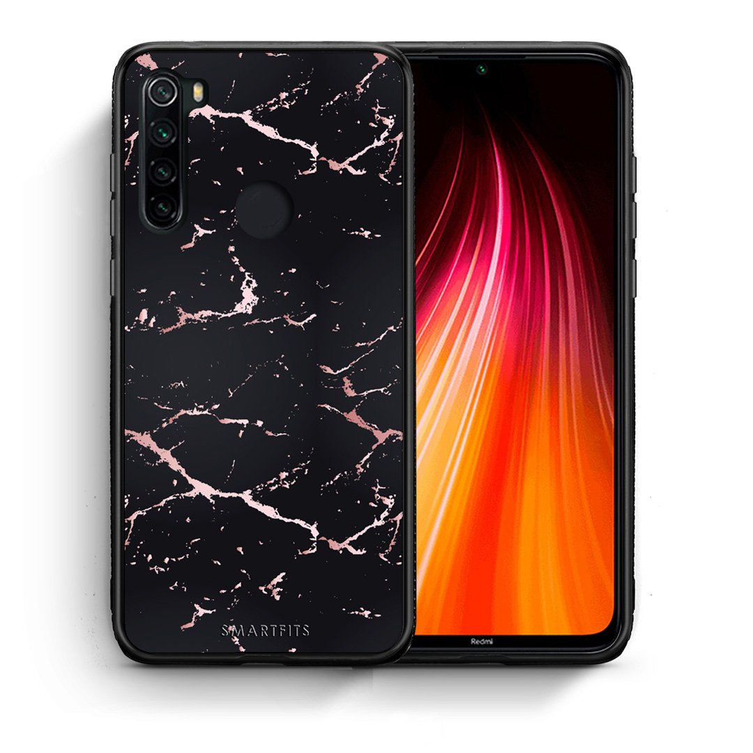 Θήκη Xiaomi Redmi Note 8 Black Rosegold Marble από τη Smartfits με σχέδιο στο πίσω μέρος και μαύρο περίβλημα | Xiaomi Redmi Note 8 Black Rosegold Marble case with colorful back and black bezels