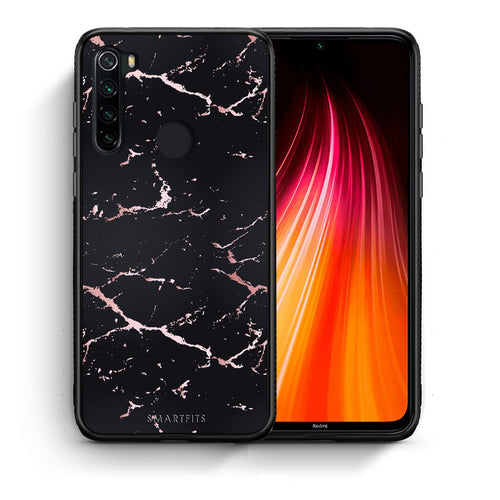 Θήκη Xiaomi Redmi Note 8 Black Rosegold Marble από τη Smartfits με σχέδιο στο πίσω μέρος και μαύρο περίβλημα | Xiaomi Redmi Note 8 Black Rosegold Marble case with colorful back and black bezels