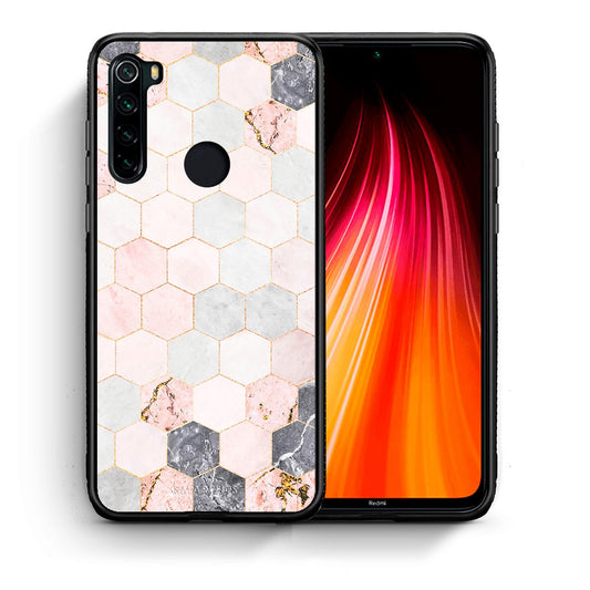 Θήκη Xiaomi Redmi Note 8 Hexagon Pink Marble από τη Smartfits με σχέδιο στο πίσω μέρος και μαύρο περίβλημα | Xiaomi Redmi Note 8 Hexagon Pink Marble case with colorful back and black bezels