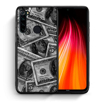 Θήκη Xiaomi Redmi Note 8 Money Dollars από τη Smartfits με σχέδιο στο πίσω μέρος και μαύρο περίβλημα | Xiaomi Redmi Note 8 Money Dollars case with colorful back and black bezels