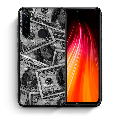 Θήκη Xiaomi Redmi Note 8 Money Dollars από τη Smartfits με σχέδιο στο πίσω μέρος και μαύρο περίβλημα | Xiaomi Redmi Note 8 Money Dollars case with colorful back and black bezels