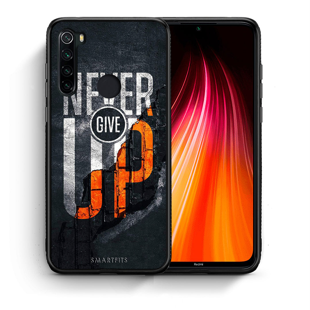 Θήκη Αγίου Βαλεντίνου Xiaomi Redmi Note 8 Never Give Up από τη Smartfits με σχέδιο στο πίσω μέρος και μαύρο περίβλημα | Xiaomi Redmi Note 8 Never Give Up case with colorful back and black bezels