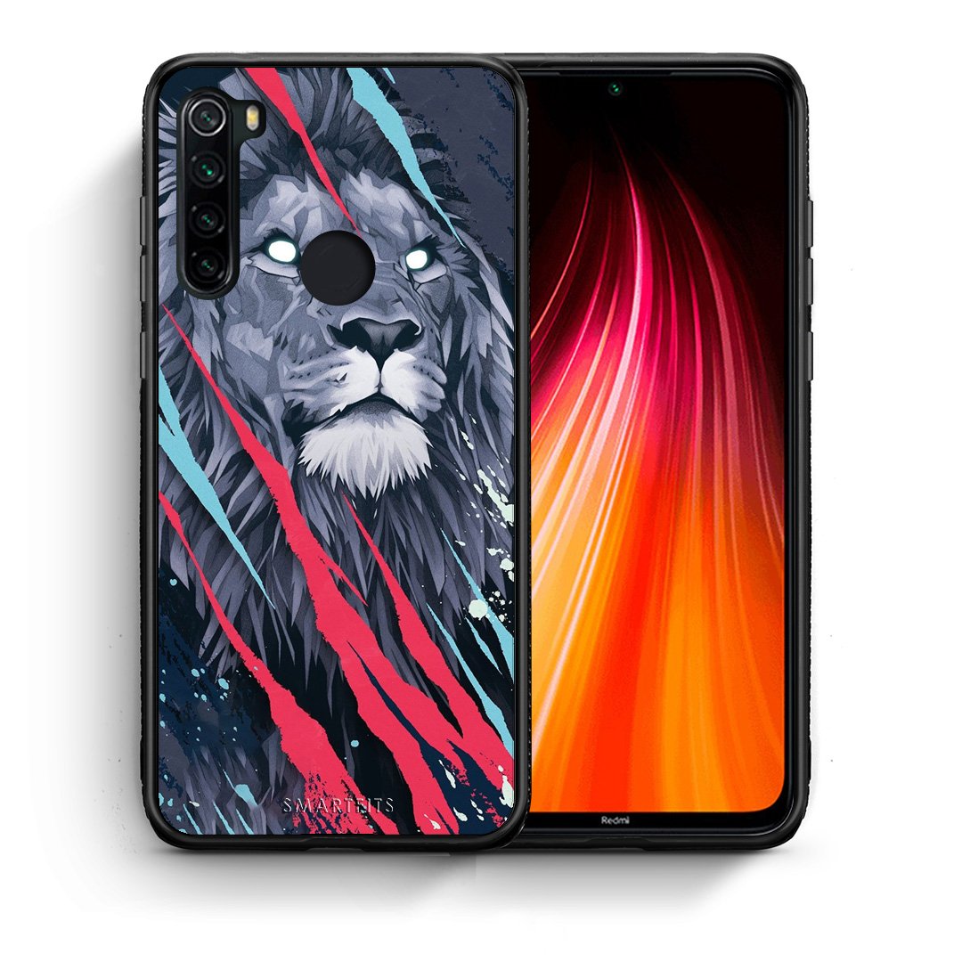 Θήκη Xiaomi Redmi Note 8 Lion Designer PopArt από τη Smartfits με σχέδιο στο πίσω μέρος και μαύρο περίβλημα | Xiaomi Redmi Note 8 Lion Designer PopArt case with colorful back and black bezels
